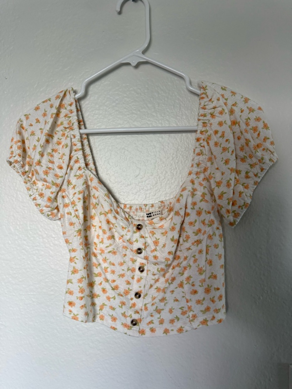 Billabong Cream Crop Top with Orange Floral Print